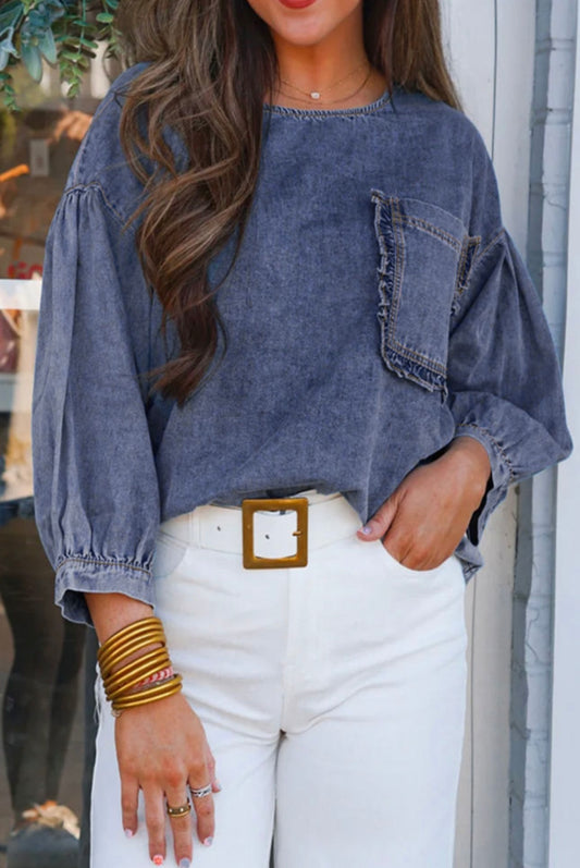 Denim Ruffle Top