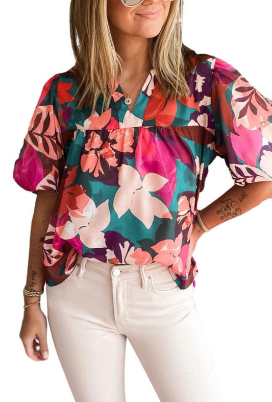 Rose Red Floral Top