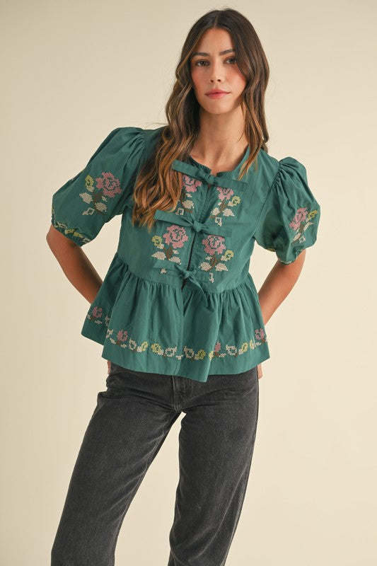 Embroidered Flower Top